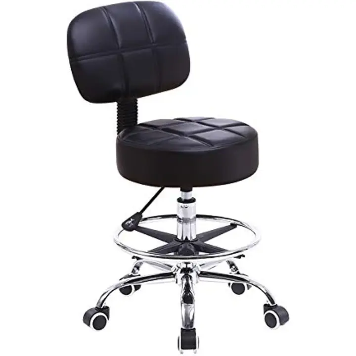 Taburete de Laboratorio de Cuero PU Giratorio Redondo Silla de Trabajo con Respaldo Ajustable en Altura Color Negro - 1