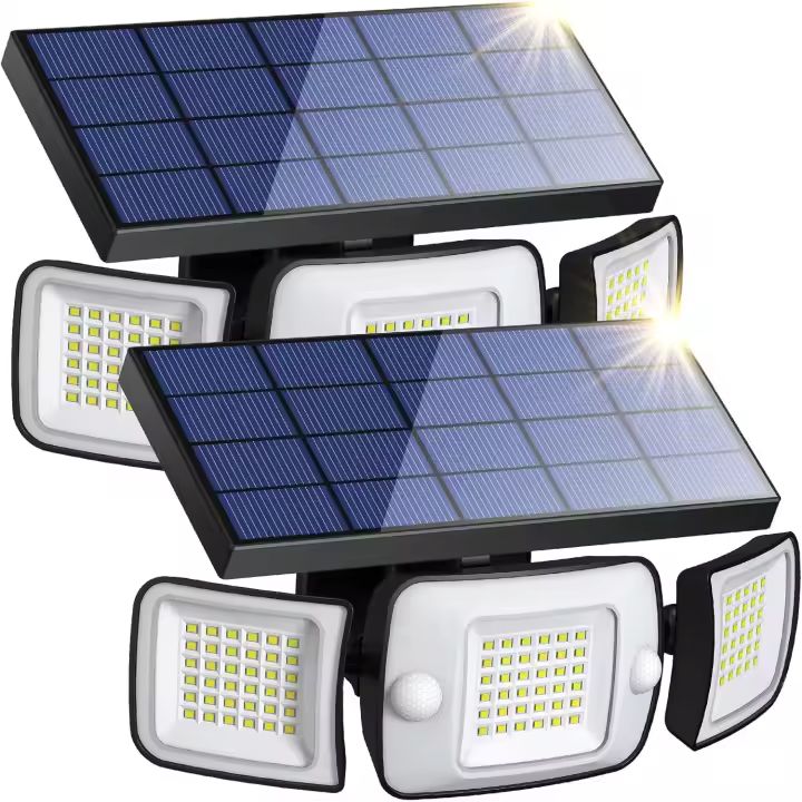 Luz Solar Exterior Focos Led Solares Potente 6000mAh Batería Luces Solares 1200LM con Sensor de Movimiento Garajes Luces de Jardin (2 paquetes) - 1