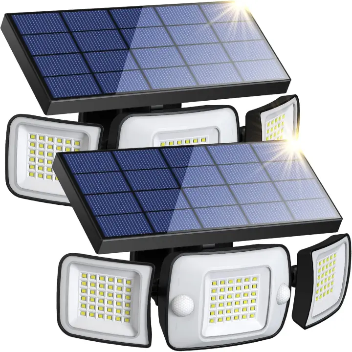 Luz Solar Exterior Focos Led Solares Potente 6000mAh Batería Luces Solares 1200LM con Sensor de Movimiento Garajes Luces de Jardin (2 paquetes) - 1
