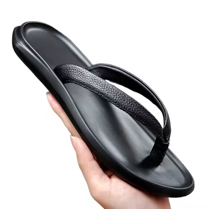 Zapatillas de Hombre para el Verano Estilo Plano de Piel de Vaca con Clip de Dedos para Uso al Aire Libre y Playa - 1