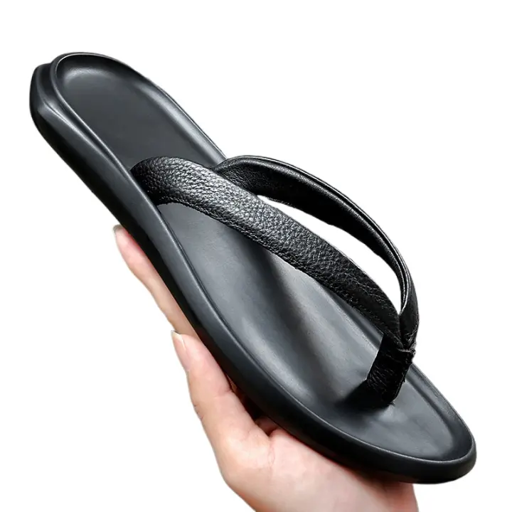 Zapatillas de Hombre para el Verano Estilo Plano de Piel de Vaca con Clip de Dedos para Uso al Aire Libre y Playa - 1