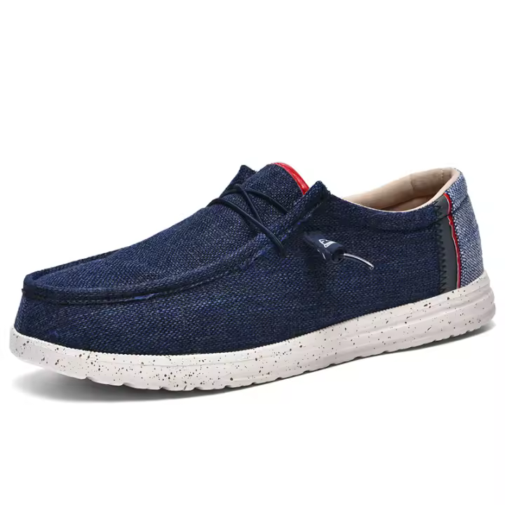 Zapatos náuticos informales para hombre, mocasines de lona de alta calidad, cómodos, con punta redondeada, color azul - 1