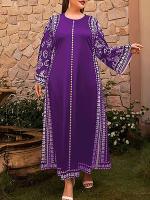 Mia Muse Ramadan Essentials Abaya clásico tradicional ral estampado manga acampanada cuello redondo Midi vestidos casuales - details 6