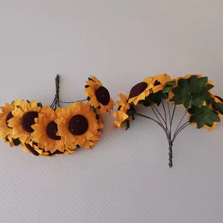 100 Uds. De flores artificiales de papel de girasol hechas a mano, ramos DIY, Mini papel Artificial realista, girasol, exquisita flor falsa - 1