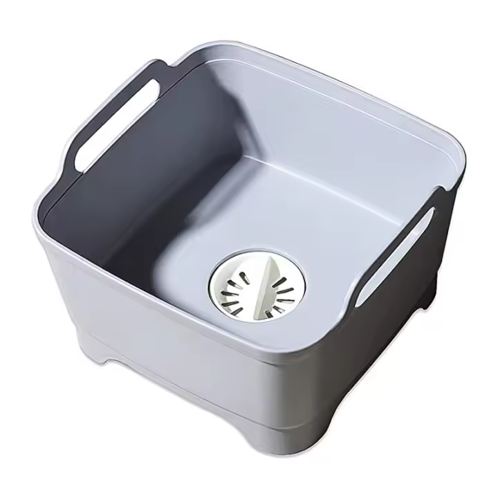 Lavabo con tapón de drenaje, asas de transporte para capacidad de 9L, escurridor de frutas, cesta, fregadero de verduras, colador, plato - 1
