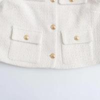 Chaqueta de Tweed con Punto de Volteo Primaveral Abrigo Corto de Cuello Redondo de Una Sola Brecha para Damas Top de Moda - details 13