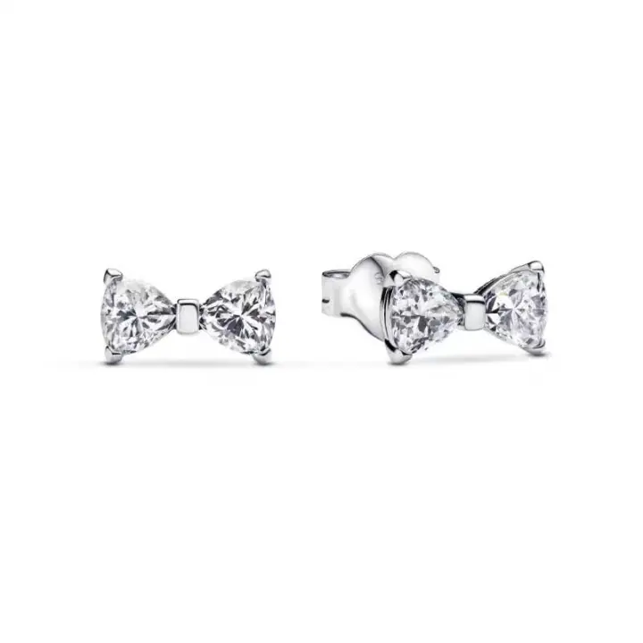 Pendientes de nudo de plata con diamantes sintéticos - 1