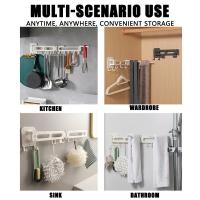 Gancho deslizante para cocina sin perforaciones, estante para colgar en la pared, ganchos deslizantes plegables que ahorran espacio con 14 ganchos, estante de riel de cocina extensible - details 6