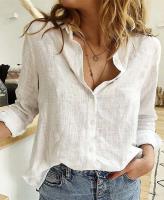 Camisas de ocio blancas y amarillas, cárdigan con solapa y botones, Top holgado de manga larga para mujer, talla grande Blo, tipo túnica informal - details 2