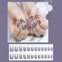 Parche de uñas postizas de color púrpura y gris, pegamento extraíble, párrafo corto, moda, ahorra tiempo, 24 piezas - details 4