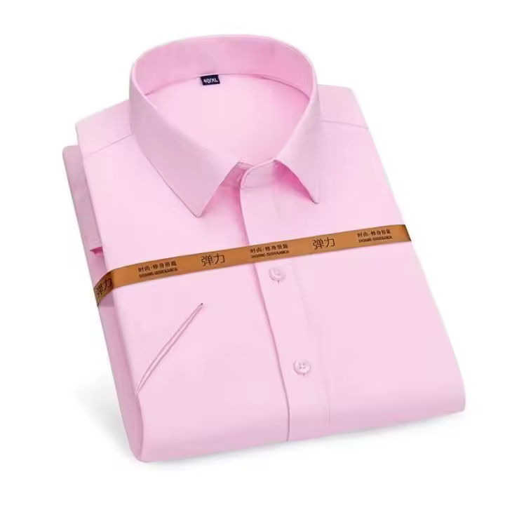 Novedad de primavera y verano, camisa de manga corta elástica de color sólido para hombre, sin permanente, resistente a las arrugas, informal, de negocios, - 1