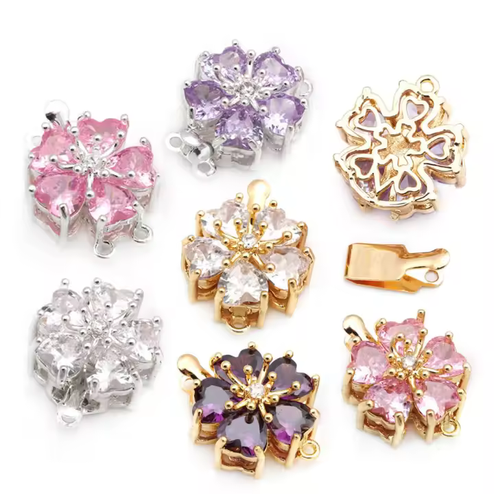 4 juegos de collares de flores de latón y circonita de Color dorado de 18K, cierres de conexión, suministros para hacer joyas Diy, accesorios para mujer - 1