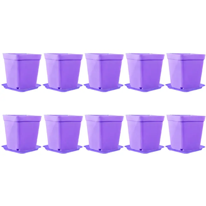 10PCS Mini maceta cuadrada de plástico de siete colores dulces con bandeja de drenaje, maceta suculenta, maceta para plántulas, jardín interior al aire libre, viveros, decoración para el hogar, oficina, suministros de jardín, regalo adecuado para entusias - 1