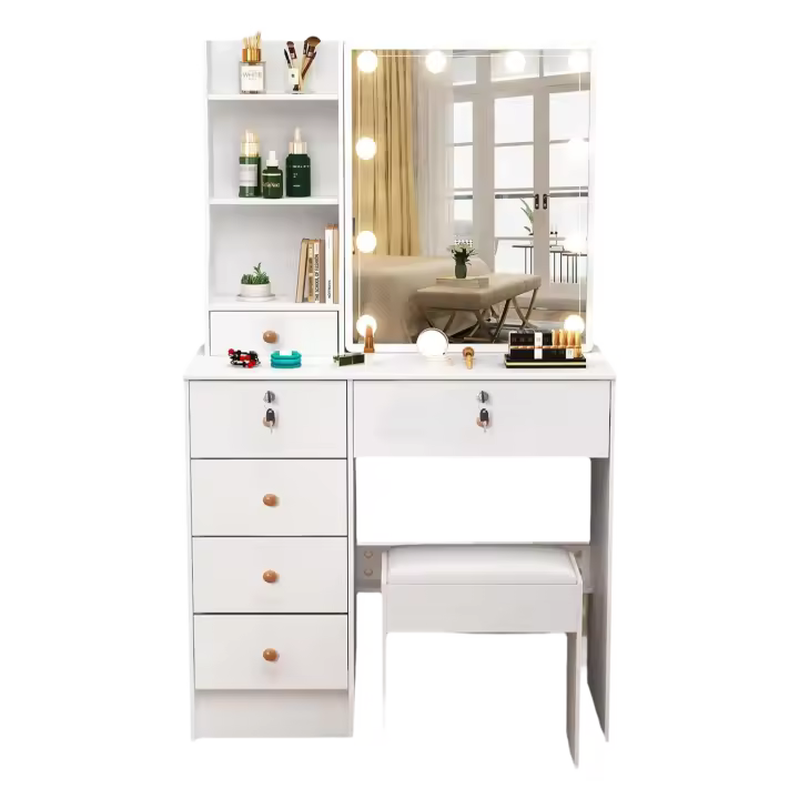 Iluminación de Tocador de Espejo 6 Cajones, 6 Estantes para Dormitorio, 80 x 36 x 130 cm, 1905 V8 - 1