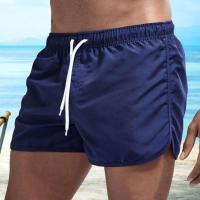 Pantalones cortos de surf de playa para hombre, cintura elástica de tiro bajo, cordón, ribete lateral irregular transpirable, traje de baño, verano - details 14