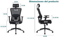 Silla Escritorio Ergonómica, Silla Oficina con Reposacabezas y Reposabrazos Ajustables, Sillas Escritorio con Soporte Lumbar, Silla Ergonómica Escritorio para Oficina - details 3