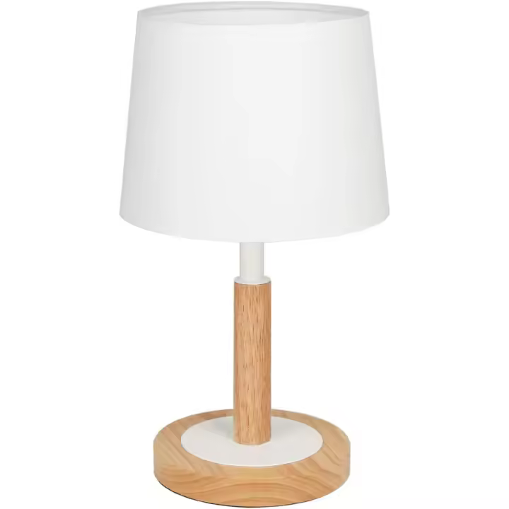 tomons Lámpara LED de cabecera de madera regulable, Luz de Mesa de Noche, pantalla de tela, Estilo Moderno, para el dormitorio, sala de estar, Beige - 1