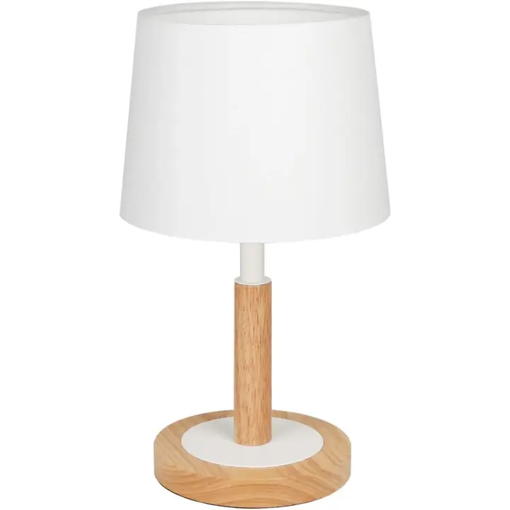 tomons Lámpara LED de cabecera de madera regulable, Luz de Mesa de Noche, pantalla de tela, Estilo Moderno, para el dormitorio, sala de estar, Beige - 1