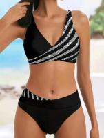 Traje de baño para mujer, bikini sexy, bikini brasileño de malla a rayas, conjunto de bikini para mujer, bañador de banda con escote en u - details 5