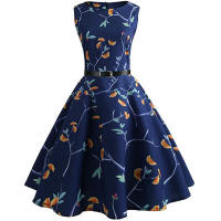 Floral print summer women  vintage elegant swing party a line dress - details 23