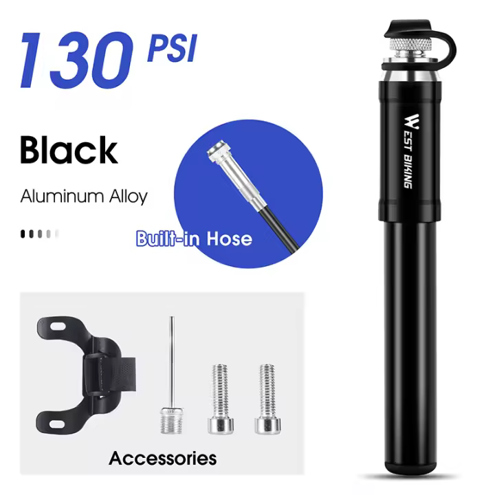 WEST BIKING-bomba portátil de alta presión para bicicleta de montaña y carretera, válvula Schrader Presta, Inflador de neumáticos de aleación, 130psi - 1