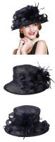 Sombrero de iglesia Sinamay negro de lujo para mujer, elegante sombrero de boda con plumas, sombreros de copa para novia, gorro Derby para fiesta de cóctel, sombrero para mujer - details 1