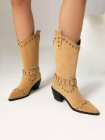 Zapatos de mujer bordados con tacón medio grueso tallas 40-43 conjunto de pies de gran tamaño botas retro de mujer - details 9