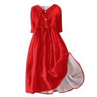 Vestido de Verano para Mujer 2024 Moda Casual con Cuello de Corbata Mangas 3/4 Botón de Cierre - details 1