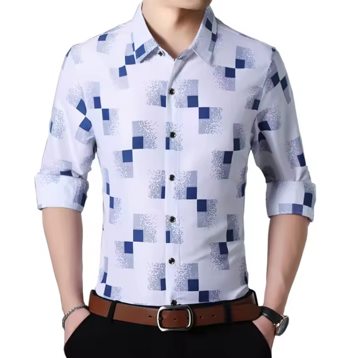Camisas a cuadros para hombre, camisa de manga larga con botones, informal, social, negocios, oficina, talla grande 7XL - 1