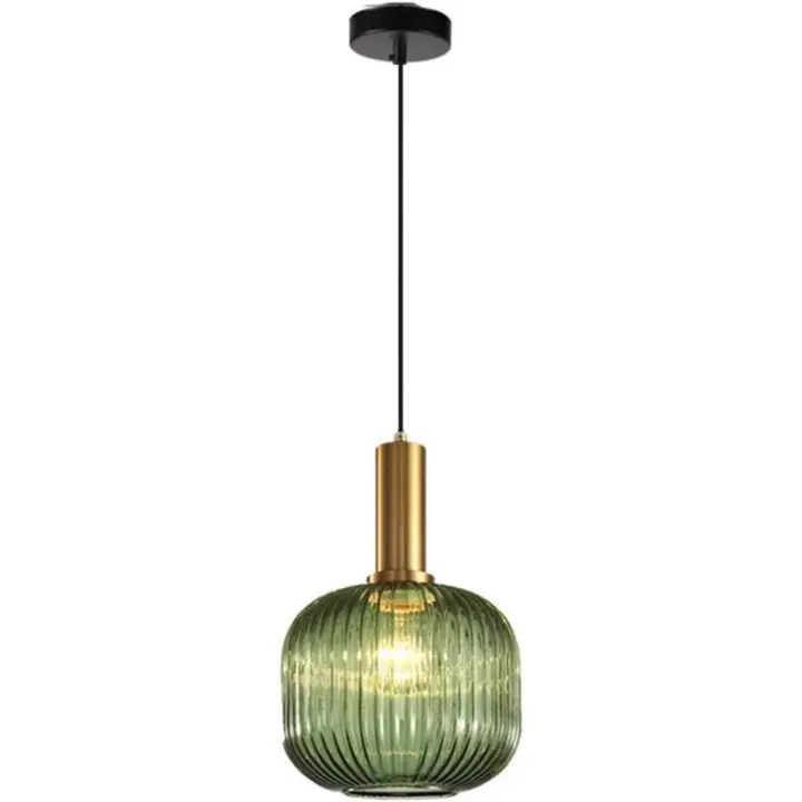 Lámpara colgante de vidrio,Lámpara colgante de vidrio Verde y enchufe dorado Lámpara de techo Candelabro - 1