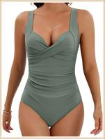 2024 ropa de playa lisa de una sola pieza plisada para mujer, nadadores, traje de baño para nadar, verano - details 14