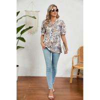 Camiseta holgada con estampado vintage para mujer, ropa de manga corta de estilo coreano a la moda, Top informal con cuello en V para mujer - details 12