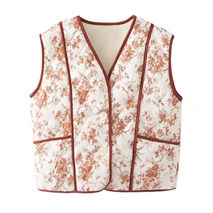 BUNO-Chaleco acolchado con estampado Floral para mujer, Tops retro de estilo nacional, ropa para niña, moda Vintage, otoño e invierno, 2024 - 1