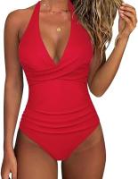 Traje de baño sexy de una pieza con lazo en el cuello y espalda cruzada para mujer - details 11