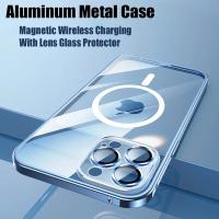 Funda de Aluminio Transparente Magnética HD para iPhone 12 13 14 15 Pro Max con Protector de Lente y Carcasa de Metal Anti Huellas de Dedos Diseño Geométrico de Película - details 2
