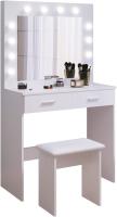 Espejo, 2 Cajones Grandes y Taburete, Blanco, 80x40x140cm - details 0