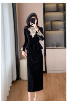 Vestido de noche de terciopelo ligero de lujo para mujer, estilo francés, para otoño e invierno, nuevo vestido de noche de alta gama con temperamento y corte ajustado, de un solo paso - details 7