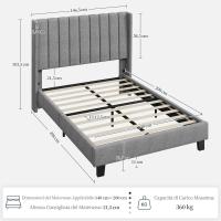 Cama Doble Tapizada 140 x 200cm Estructura de Madera y Metal Moderno Ideal para Adultos 2 Personas - details 10