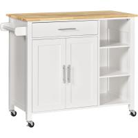 Cocina de Ruedas Mueble Auxiliar con 1 Cajón, 2 Puertas, 3 Estantes Abiertos y Barra Lateral para Comedor Blanco, 107.5x48x89 cm - details 0
