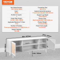 VEVOR-Soporte de TV de ratán de mediados de siglo, soporte de TV moderno con enchufe incorporado, puertos USB, estantes ajustables para sala de estar, sala de medios - details 6