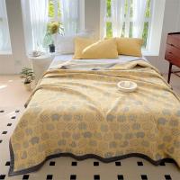 Manta de Algodón Puro Diseño de Gato en Cuadros Amarillo Tamaño de Cama Rey Ideal para Verano - details 1