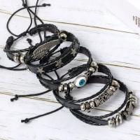 Juego de 5 pulseras trenzadas estilo Punk con forma de estrella y ala de mal de ojo, con cuero Pu y cuentas - details 7