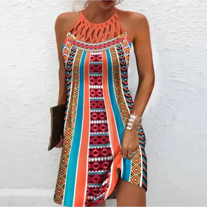 BUNO-Vestidos Retro con cuello en V y estampado Floral en 3D para mujer, vestido Vintage de manga corta acampanado elegante para fiesta, vestido bohemio holgado informal para mujer - 1