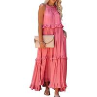 Vestido De Camisola Para Mujer Estilo Europeo Y Americano Verano Nuevo Con Aros Largo Y Volante Sin Mangas Cuello En V Vestido Largo - details 20