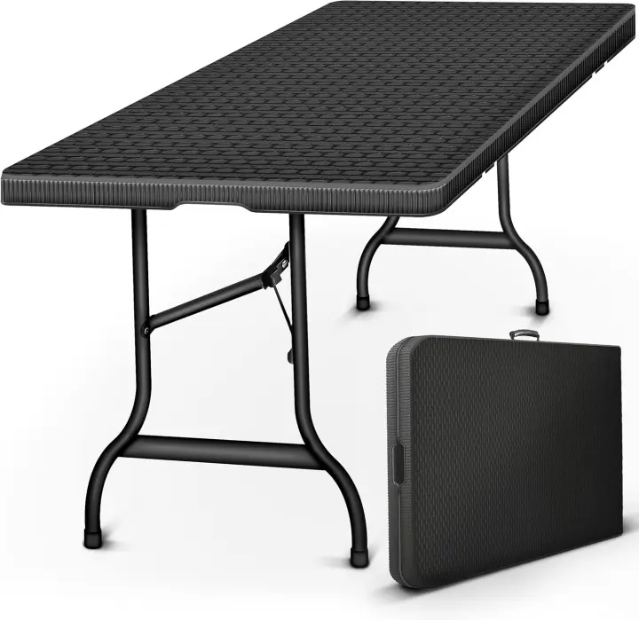 Mesa Plegable Multifuncional 180 x 75 cm Portátil para Terraza, Exterior, Balcón, Picnic - 1
