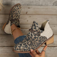 Botas de ante Retro con estampado de leopardo y tacón cuadrado puntiagudo de estilo europeo y americano para mujer - details 6