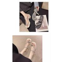 Versátiles Diamantes de Imitación 2025 Verano Sandalias de Punta de Zapatillas Francés con Tacón Grueso Uso de Moda para Mujeres - details 7