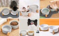 Comedero Elevado de Cerámica para Gatos y Perros 2 x 400ml con Soporte de Bambú y Alfombrilla Antideslizante Gris - details 5