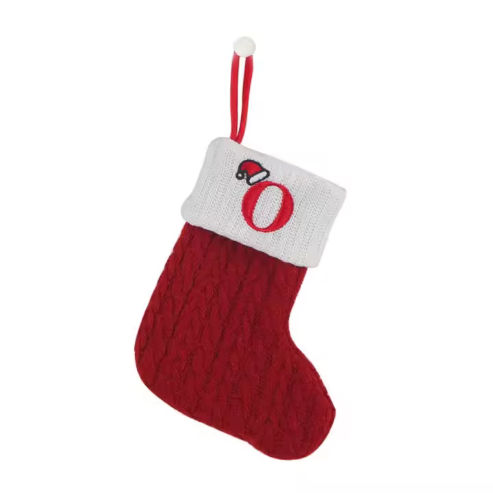 Medias de punto navideñas con letras tejidas, calcetines de lana duraderos con alfabeto bordado, colgante de árbol de Navidad rojo - 1