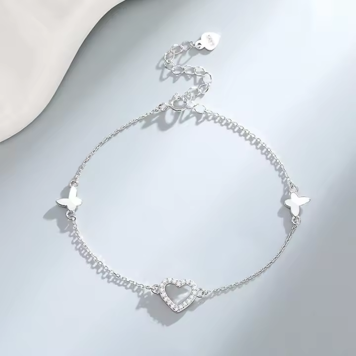 Pulsera de corazón de diamante completo de plata S para mujer, estilo coreano Ins, nicho Simple, joyería de personalidad Bestie de alta gama - 1